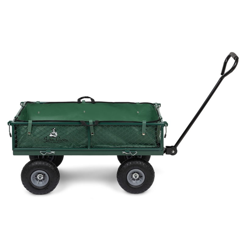 Wózek transportowy ogrodowy, przyczepka z opuszczanymi burtami oraz wkładem 100L 500kg