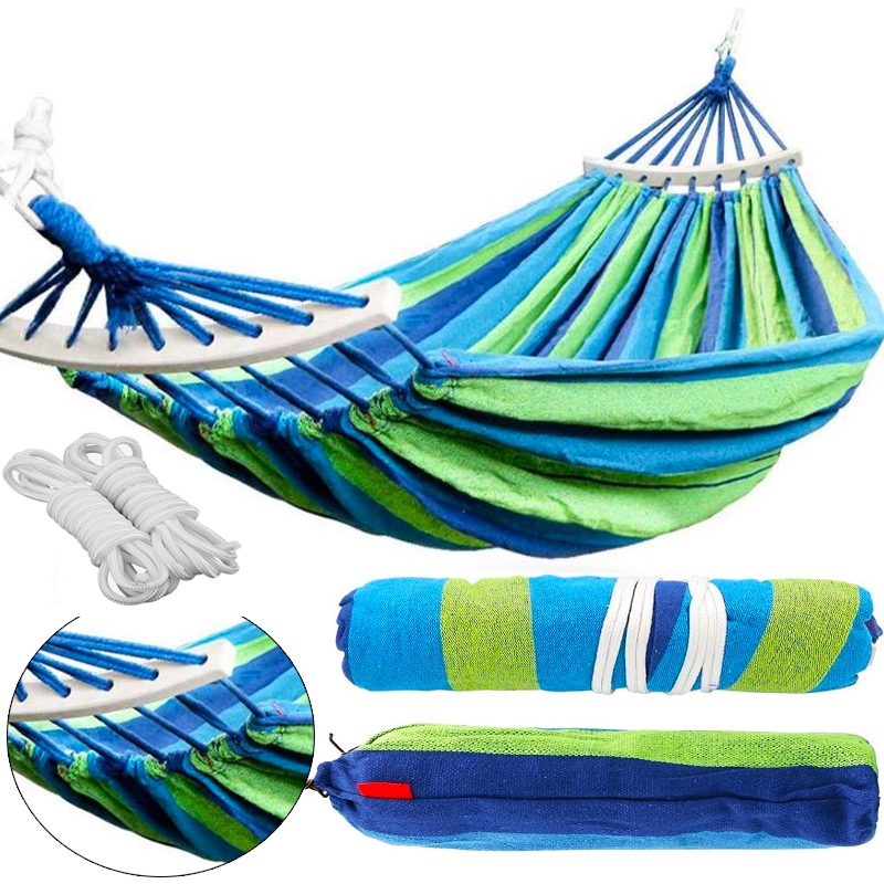 Hamak ogrodowy dwuosobowy z poprzeczką Niebieski 220x100cm