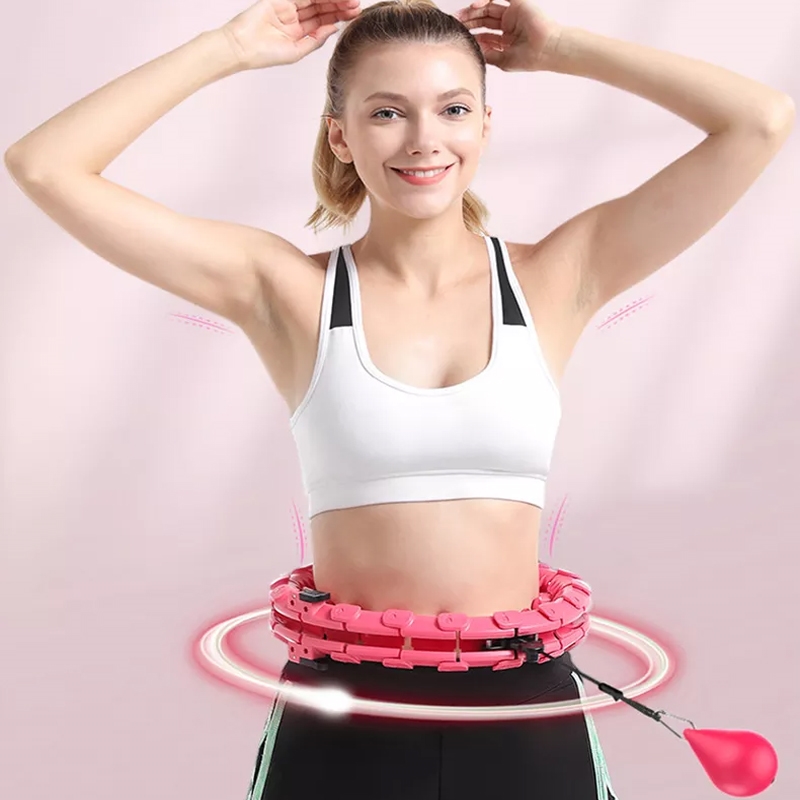 Hula hop z obciążeniem oraz masażem za pomocą wypustek, regulacja średnicy Różowy