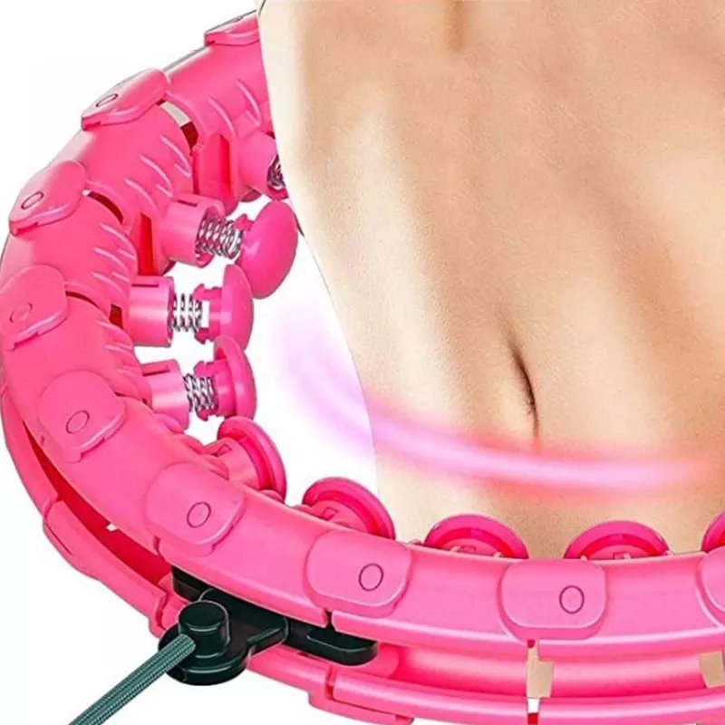Hula hop z obciążeniem oraz masażem za pomocą wypustek, regulacja średnicy Różowy