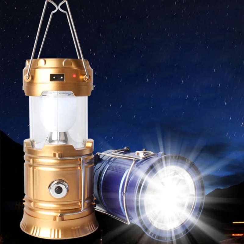 Lampa solarna kempingowa latarka turystyczna Miedziana