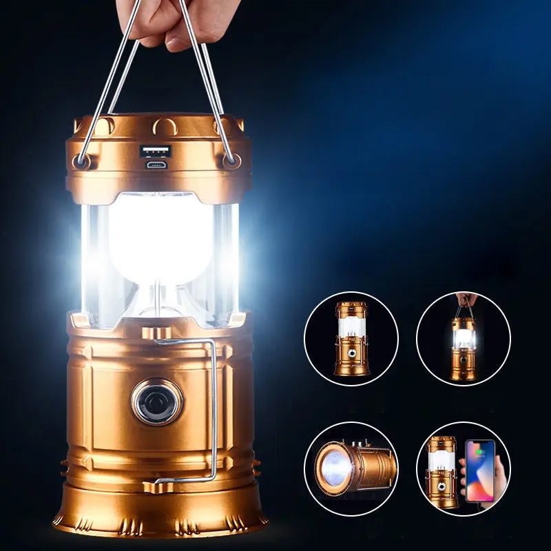 Lampa solarna kempingowa latarka turystyczna Miedziana