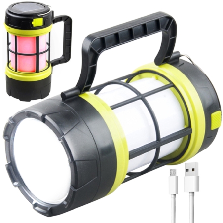 Lampa solarna na biwak akumulatorowa z funkcją latarki z uchwytem LED USB 3w1