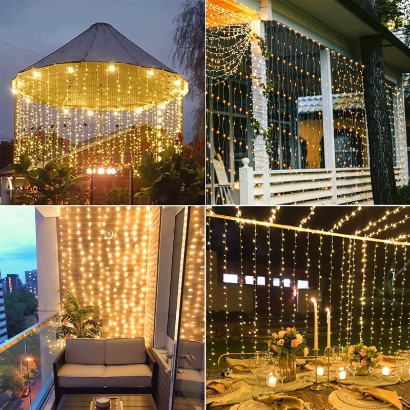 Kurtyna świetlna druciki LED w formie Zasłon Świetlnych 300LED Biały Ciepły