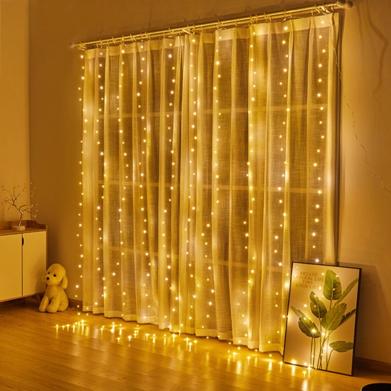 Kurtyna świetlna druciki LED w formie Zasłon Świetlnych 300LED Biały Ciepły