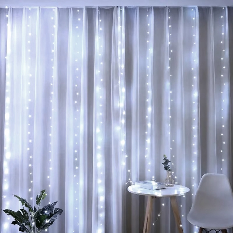 Kurtyna świetlna druciki LED w formie Zasłon Świetlnych 300LED Biały Zimny