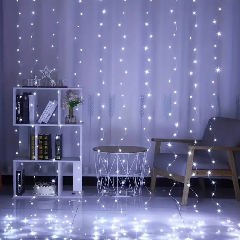 Kurtyna świetlna druciki LED w formie Zasłon Świetlnych 300LED Biały Zimny