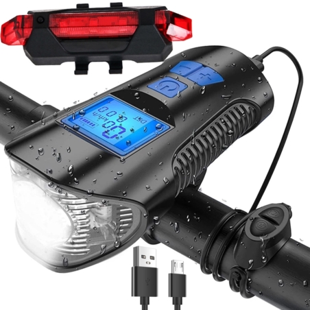 Lampka rowerowa LED z licznikiem Przód + Tył USB