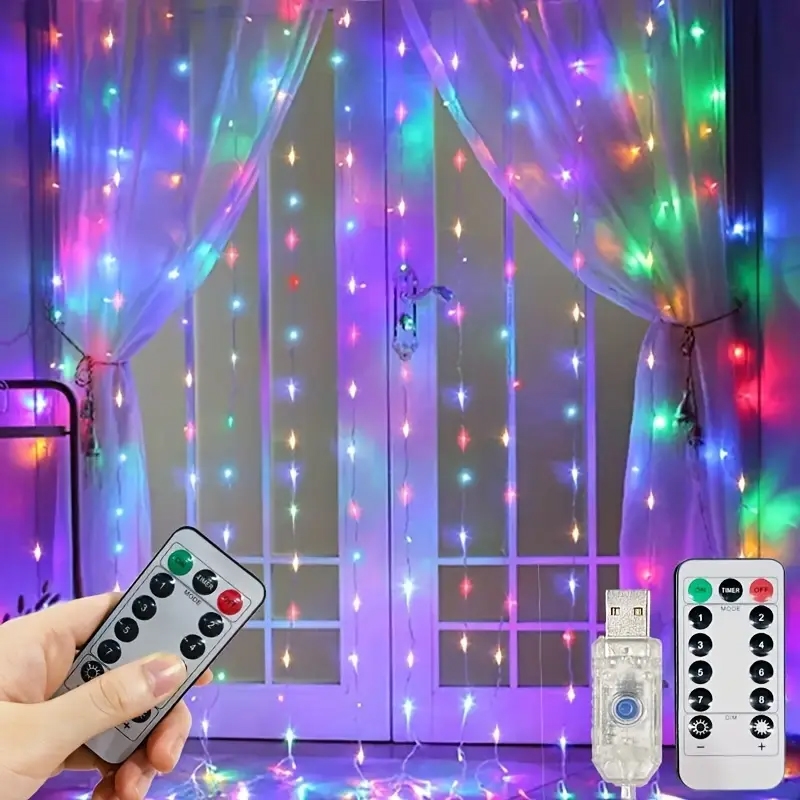 Kurtyna świetlna druciki LED w formie Zasłon Świetlnych 300LED Multikolor