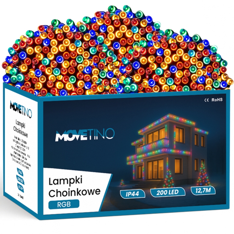 Lampki choinkowe świąteczne 200LED 12m IP44 Wielokolorowe