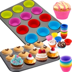 Forma stalowa do muffinek babeczek + Foremki silikonowe 12 sztuk