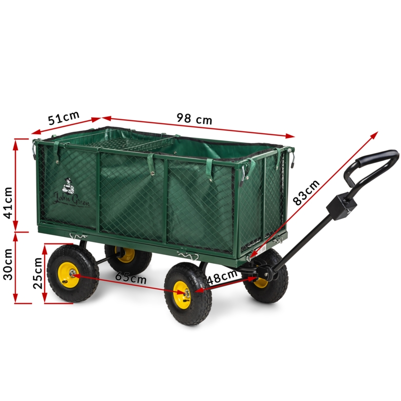 Wózek transportowy ogrodowy z opuszczanymi burtami 205L 300kg + Wkład + Tacka