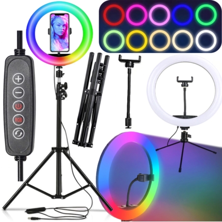 Lampa pierścieniowa do selfie LED RGB + 2x Statyw
