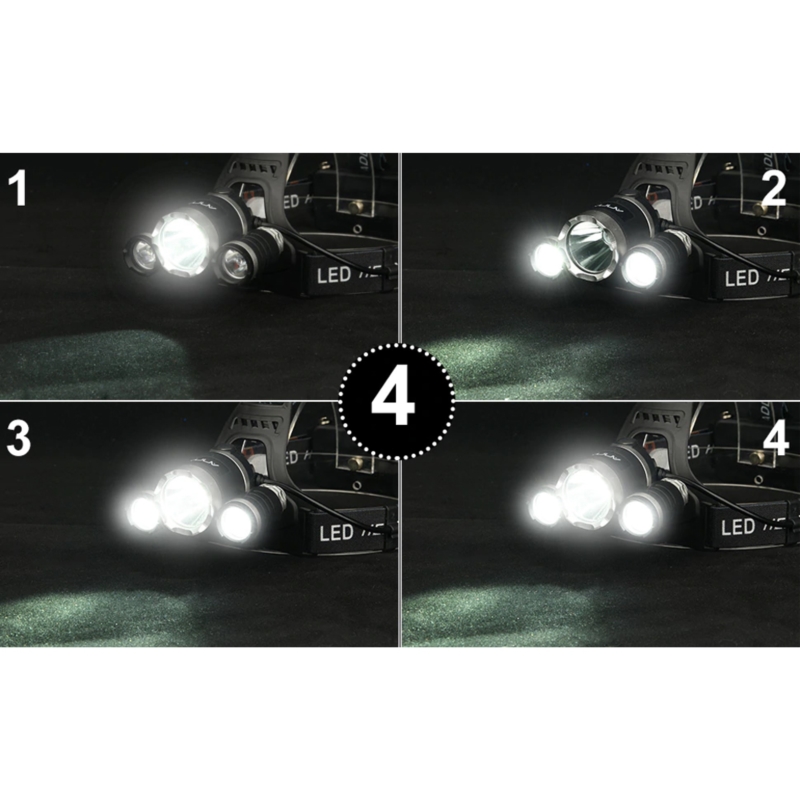 Latarka czołowa 3x LED akumulatorowa z czerwonym światłem z tyłu