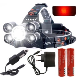 Latarka czołowa 5x LED akumulatorowa z czerwonym światłem z tyłu