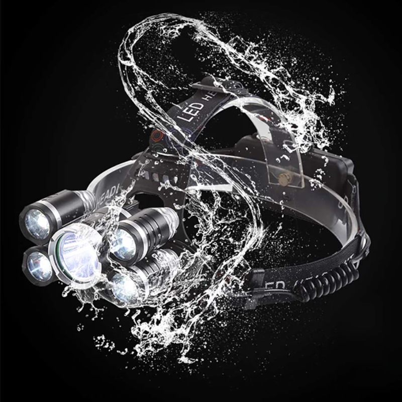 Latarka czołowa 5x LED akumulatorowa z czerwonym światłem z tyłu