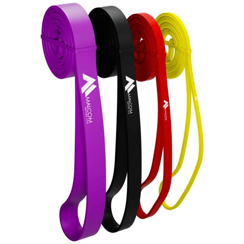 Zestaw 4 gum oporowych do ćwiczeń gumy oporowe Powerband 1-26kg + Worek