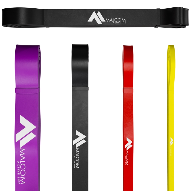 Zestaw 4 gum oporowych do ćwiczeń gumy oporowe Powerband 1-26kg + Worek