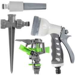 Wózek ogrodowy + Wąż ogrodowy 50m 1/2" + Pistolet do podlewania + Zraszacz ręczny + Zraszacz wbijany + Złączki i adaptery