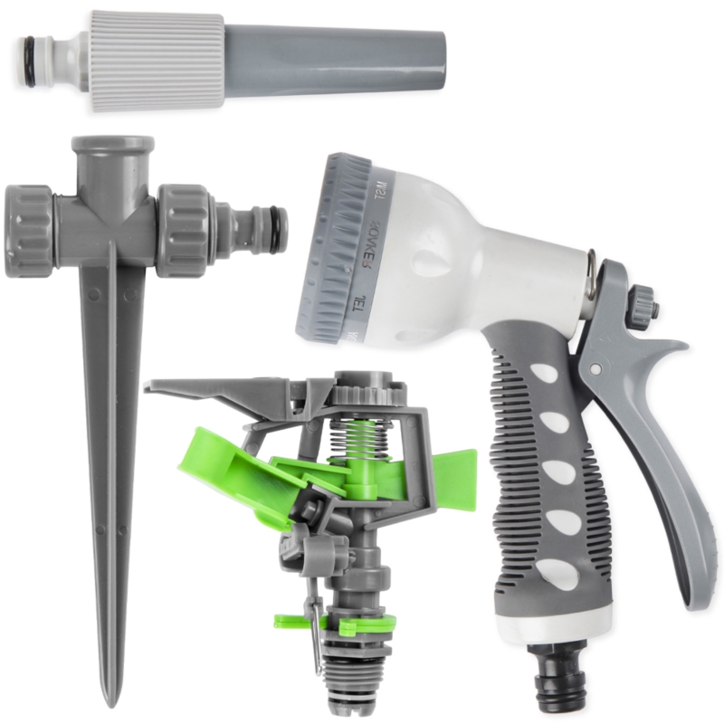 Wózek ogrodowy + Wąż ogrodowy 50m 1/2" + Pistolet do podlewania + Zraszacz ręczny + Zraszacz wbijany + Złączki i adaptery