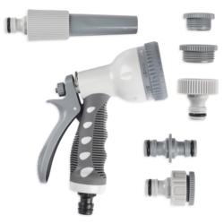 Wózek ogrodowy + Wąż ogrodowy 50m 1/2" + Pistolet do podlewania + Zraszacz ręczny + Zraszacz wbijany + Złączki i adaptery