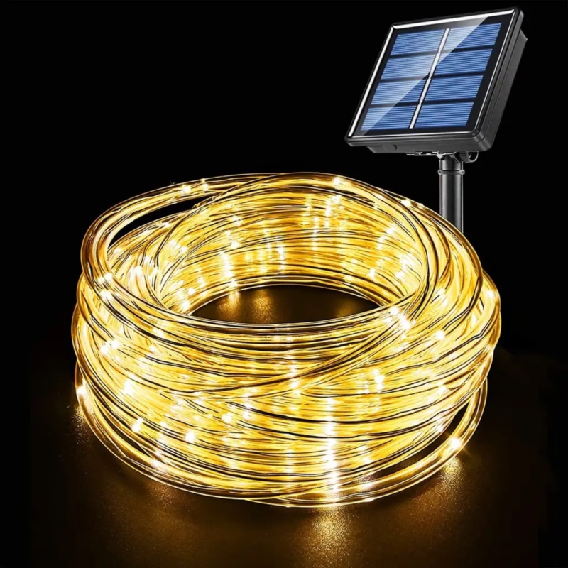 Wąż świetlny zewnętrzny IP44 solarny Biały Ciepły 32m + Czujnik zmierzchu