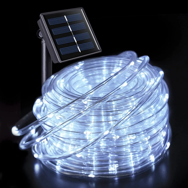 Wąż świetlny zewnętrzny IP44 solarny Biały Zimny 32m + Czujnik zmierzchu