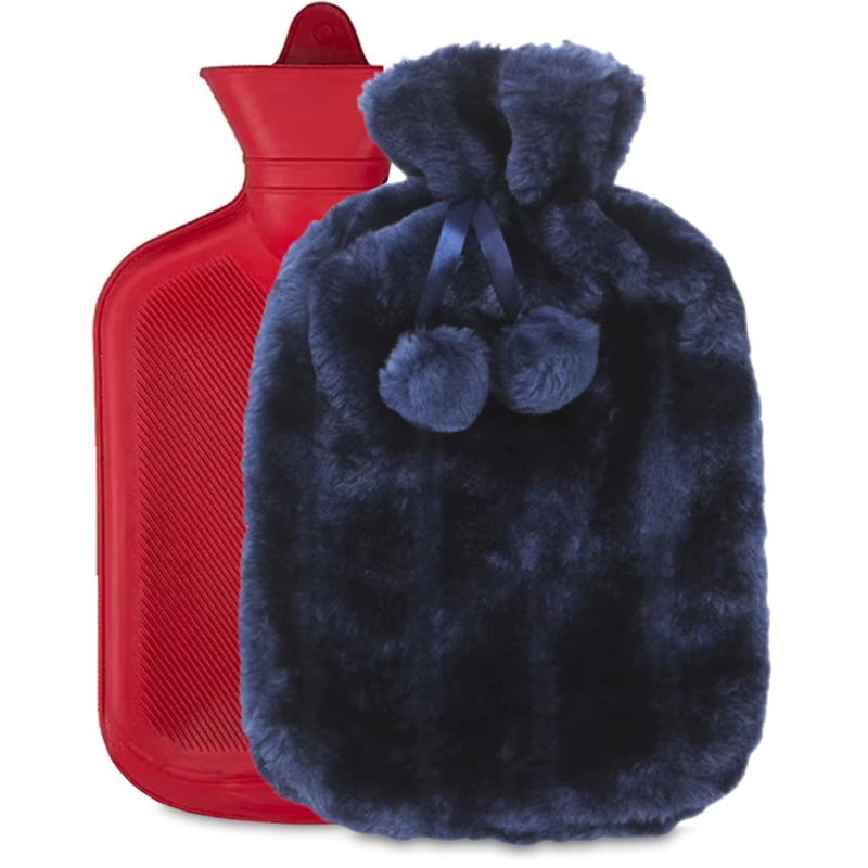 Termofor pluszowy z imitację futra gumowy 2L Granatowy
