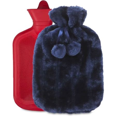 Termofor pluszowy z imitację futra gumowy 2L Granatowy