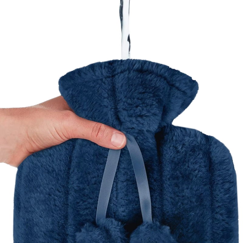 Termofor pluszowy z imitację futra gumowy 2L Granatowy