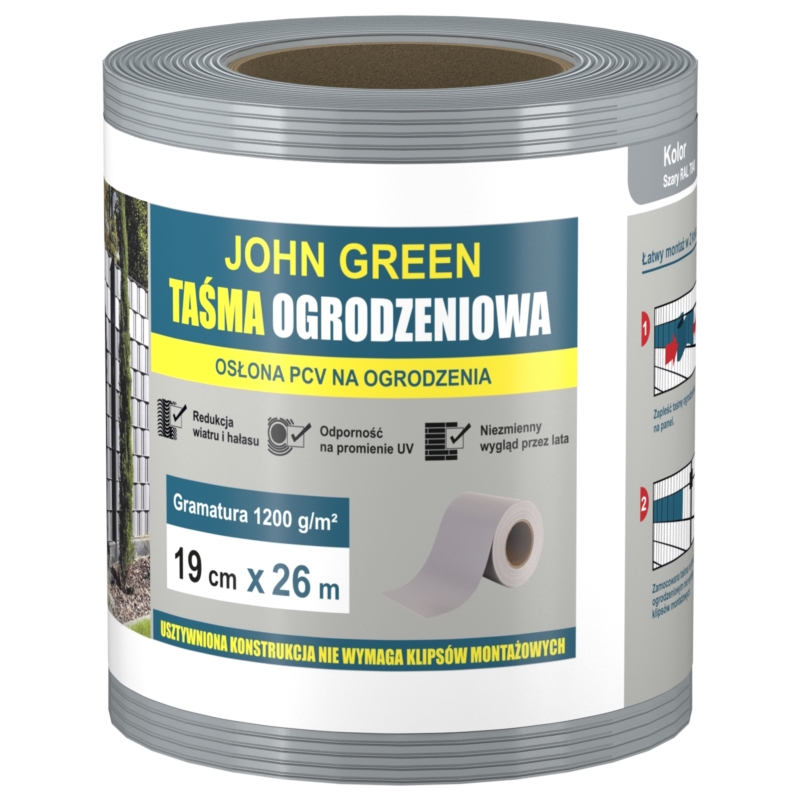 Taśma ogrodzeniowa HARD do paneli ogrodzeniowych 19cm x 26m 1200g/m2 UV+ Szary