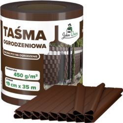 Taśma ogrodzeniowa do paneli ogrodzeniowych 19cm x 35m 450g/m2 Ciemny Brązowy + 20 Klipsów