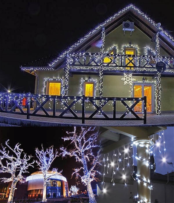 Sople lampki zewnętrzne 500LED 15m IP44 Biały Zimny