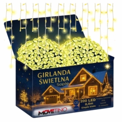 Sople lampki zewnętrzne 200LED 7,5m IP44 Biały Ciepły