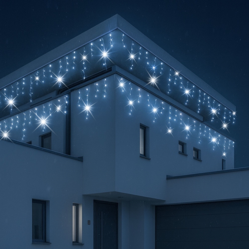 Sople lampki świąteczne zewnętrzne IP44 12m 300LED Biały Zimny + FLASH Zimny