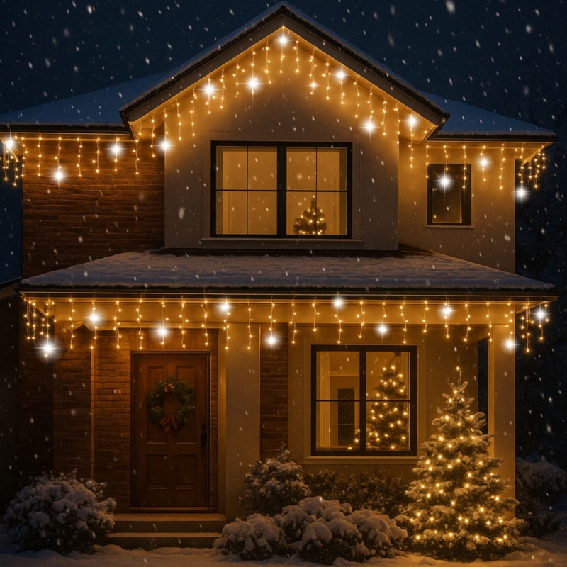 Sople lampki świąteczne zewnętrzne IP44 12m 300LED Biały Ciepły + FLASH Zimny