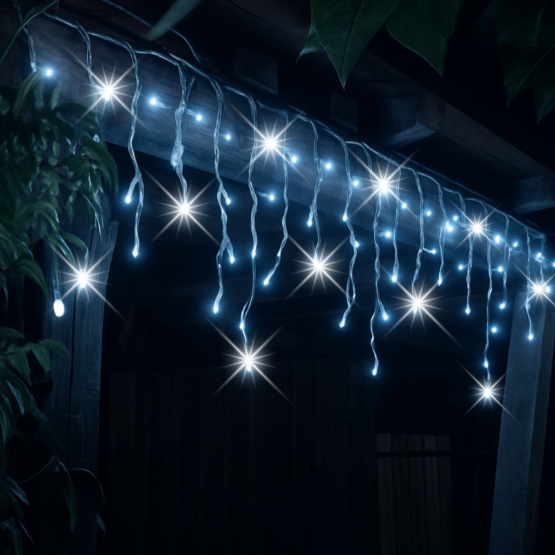 Sople lampki świąteczne zewnętrzne IP44 20m 500LED Biały Zimny + FLASH Zimny