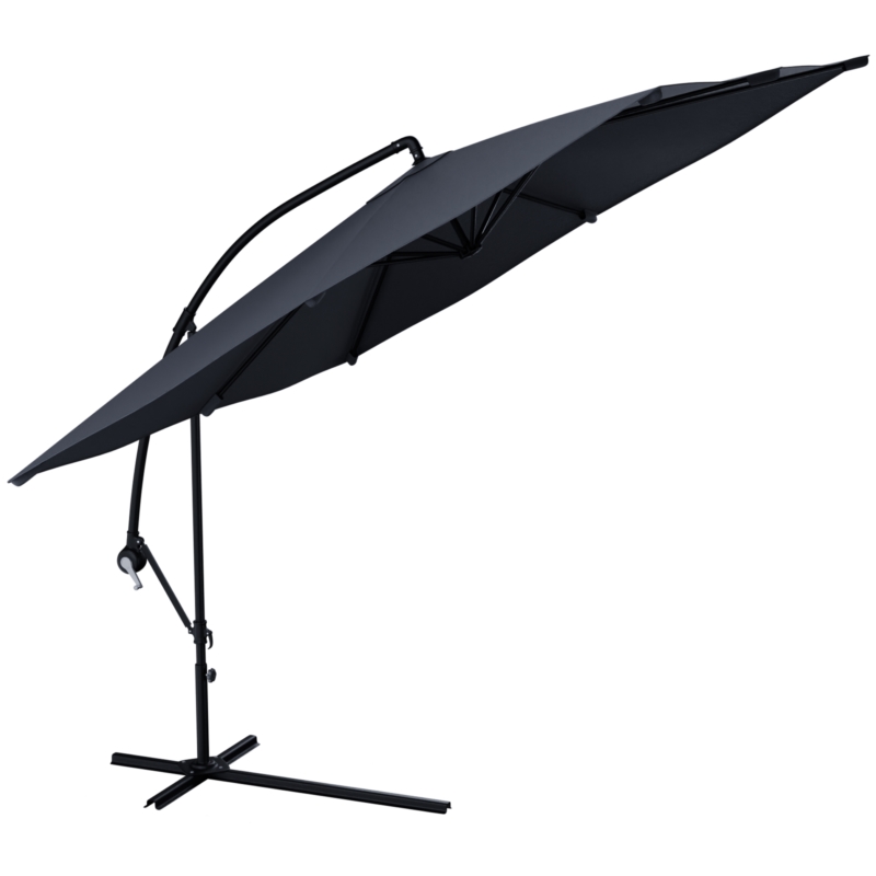 Parasol ogrodowy prostokątny na wysięgniku składany 350cm 8 segmentów Grafitowy + Pokrowiec