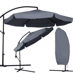 Parasol ogrodowy na wysięgniku składany 350cm Szary + Pokrowiec