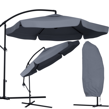 Parasol ogrodowy na wysięgniku składany 350cm Szary + Pokrowiec