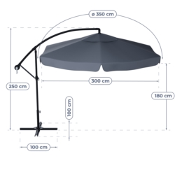 Parasol ogrodowy na wysięgniku składany 350cm Szary + Pokrowiec