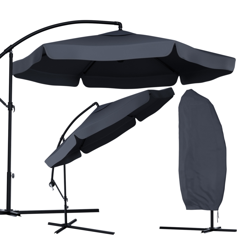 Parasol ogrodowy na wysięgniku składany 350cm Grafitowy + Pokrowiec