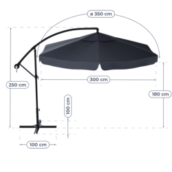 Parasol ogrodowy na wysięgniku składany 350cm Grafitowy + Pokrowiec