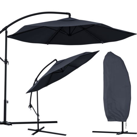 Parasol ogrodowy na wysięgniku składany 300cm Grafitowy + Pokrowiec