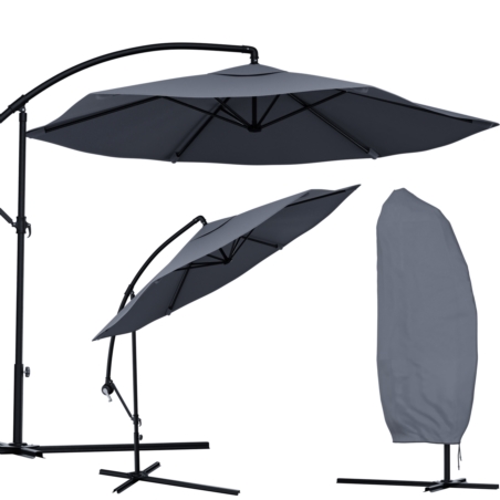 Parasol ogrodowy na wysięgniku składany 300cm Szary + Pokrowiec