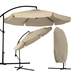 Parasol ogrodowy na wysięgniku składany 350cm Beżowy + Pokrowiec