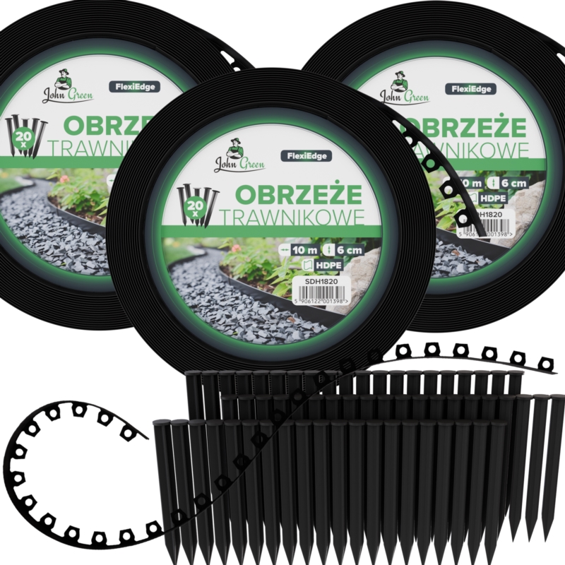 Obrzeże trawnikowe ogrodowe 6cm 30mb (3x10m) + 60 Kotew