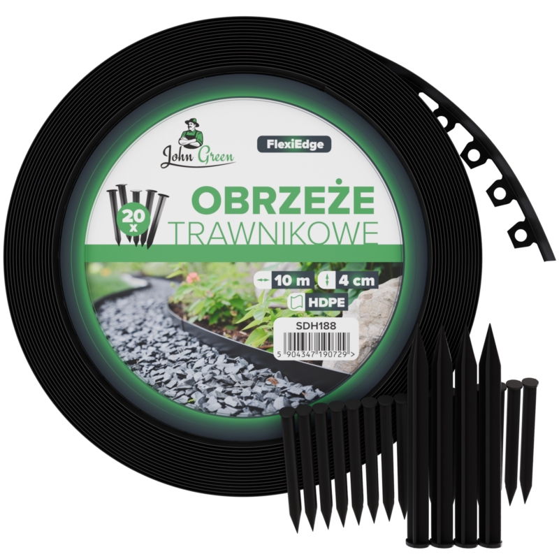 Obrzeże trawnikowe ogrodowe 4cm 10m + 20 Kotew