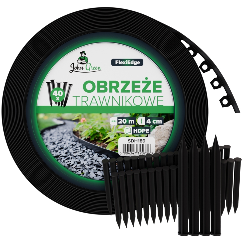 Obrzeże trawnikowe ogrodowe 4cm 20m + 40 Kotew