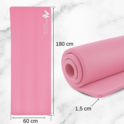 Mata antypoślizgowa do ćwiczeń, fitness lub jogi NBR Różowa 183x61x1,5cm